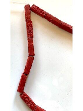 20 Rectangular Red Carved Cinnabar Beads